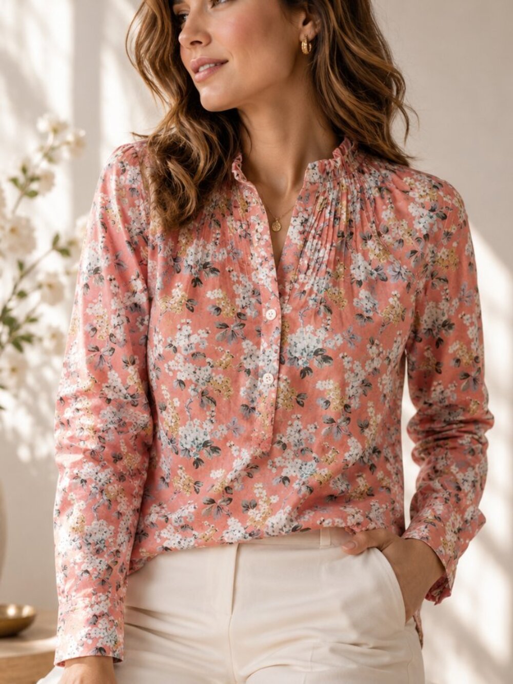 J. Crew Liberty London Josephine Floral Cotton Popover Blouse Pink 00
